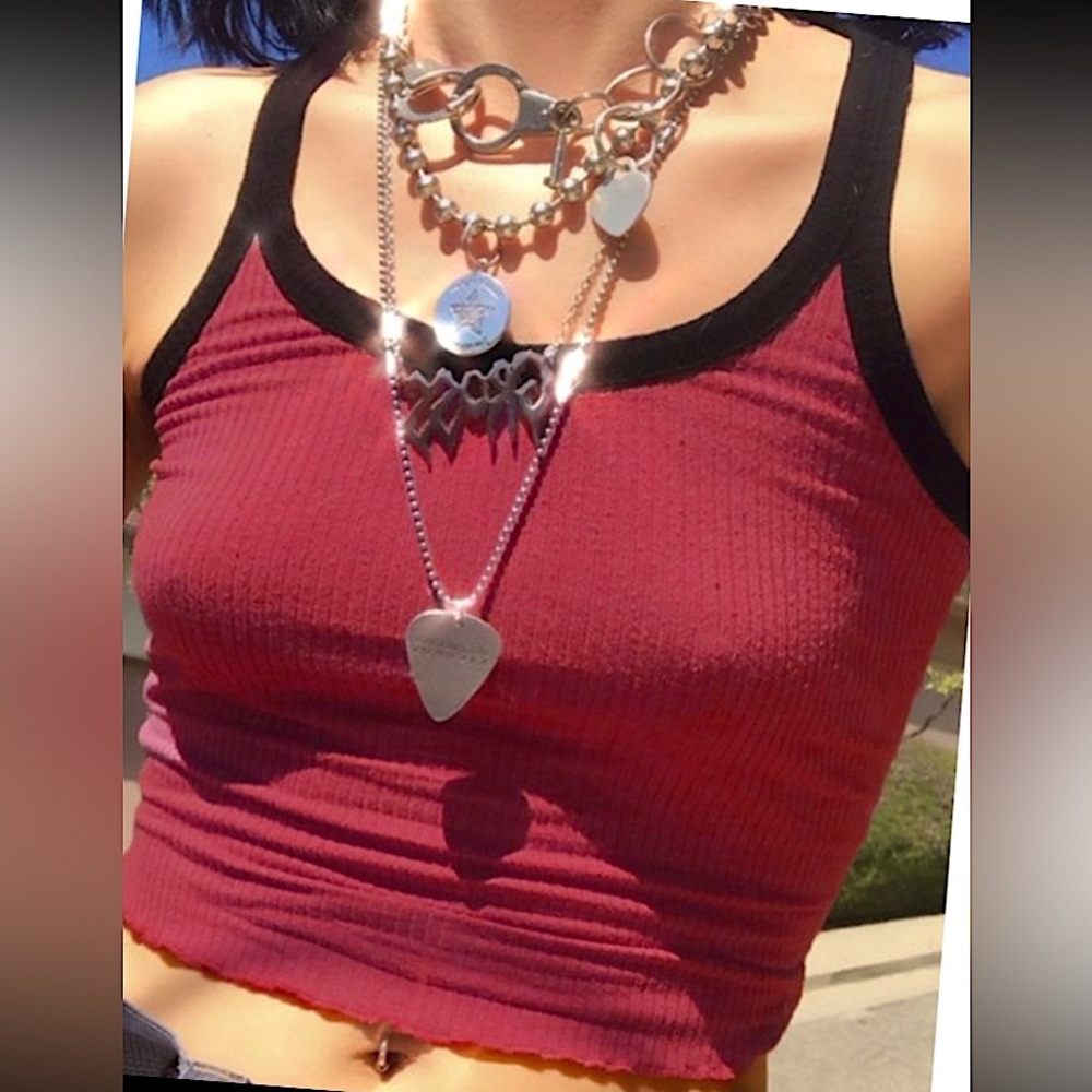 Black red contrast crop top